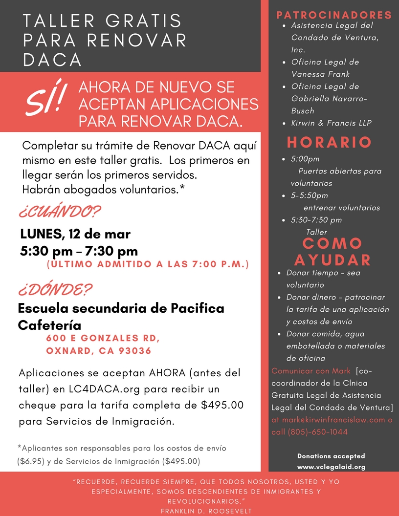 Copy Of 180312 Daca Clinic Spanish The Cabrillo Economic - 